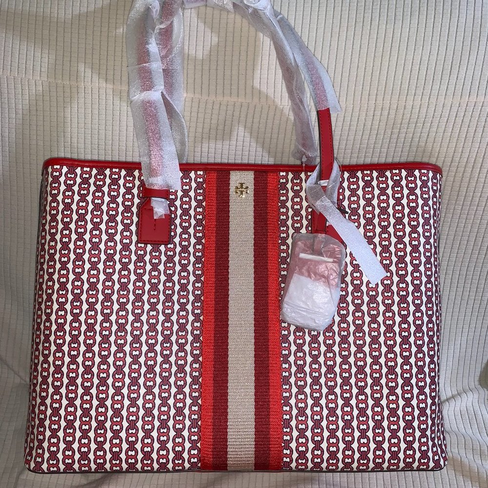 Tory Burch GEMINI LINK CANVAS TOP-ZIP TOTE - RED